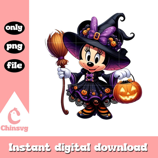 Halloween minnie witch costume png, happy halloween png