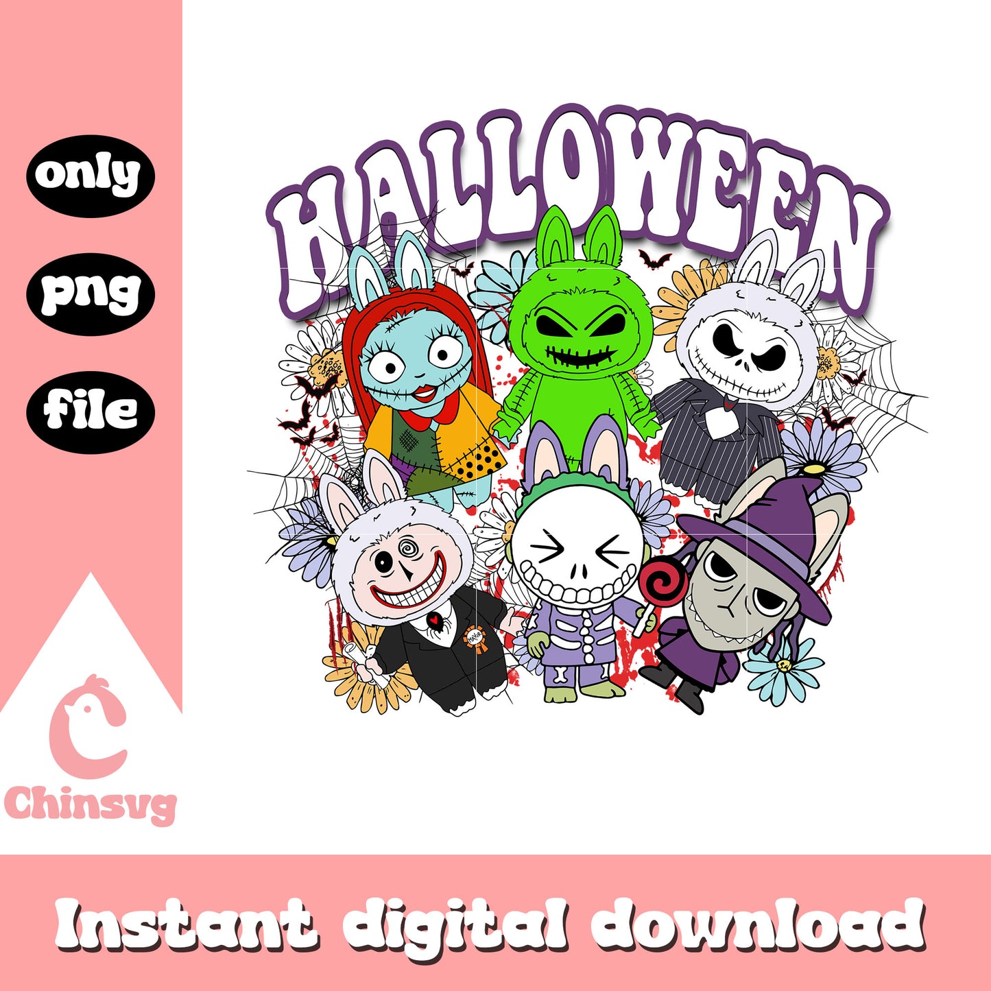 Halloween nightmare before christmas labubu png, labubu art png