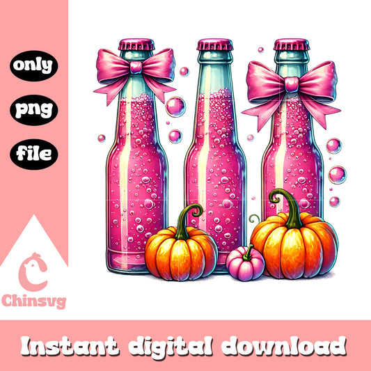Halloween pink beers coquette bow pumpkin png, halloween png