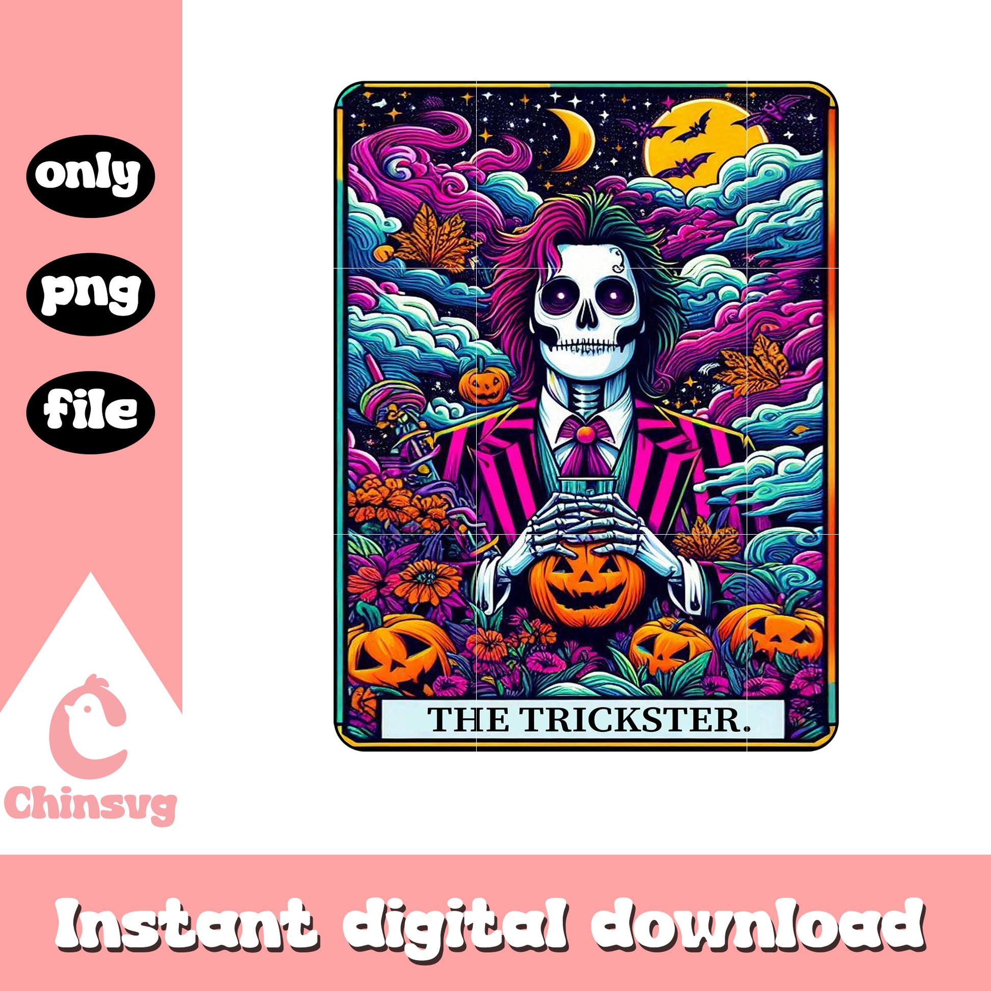 Halloween pumpkin and skeleton png, tarot card png