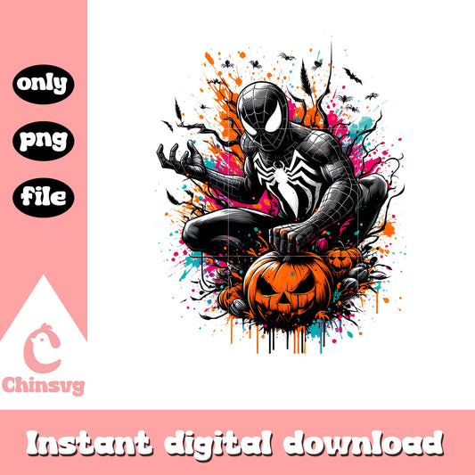 Halloween pumpkin black spiderman splatted effect png, spiderman film png