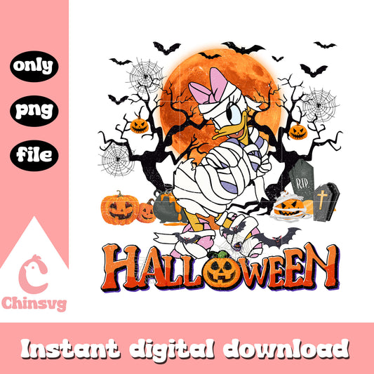 Halloween pumpkin daisy duck design png, daisy halloween png