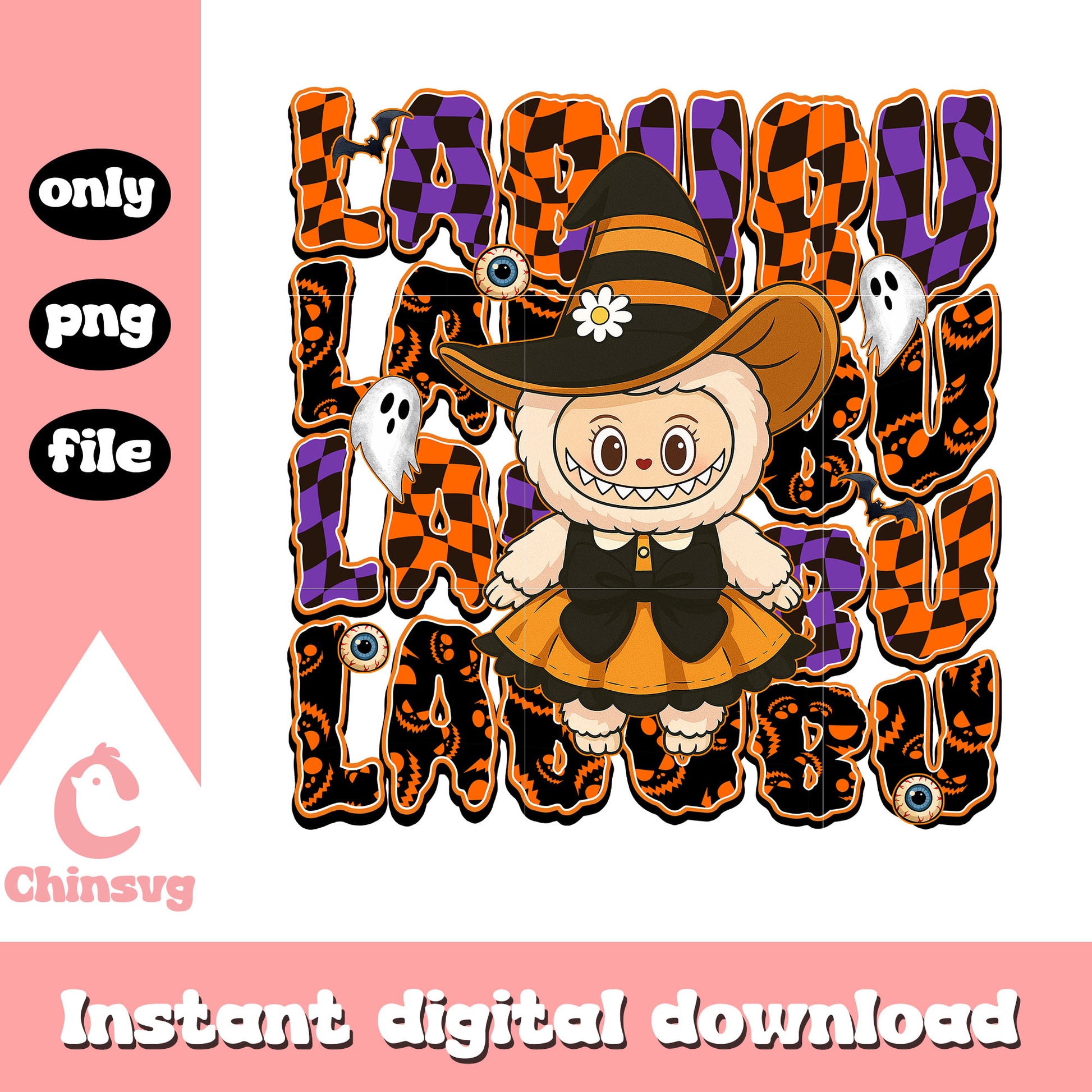 Halloween pumpkin labubu doll design png, pumpkin halloween png