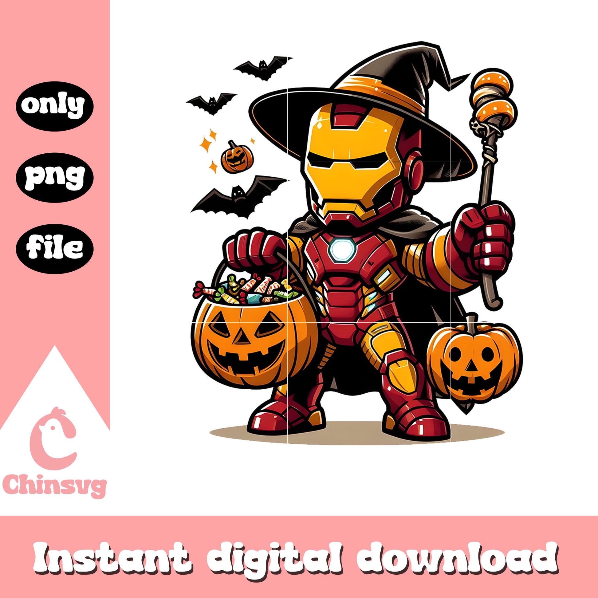 Halloween pumpkin witch cute iron man png, iron man avengers png