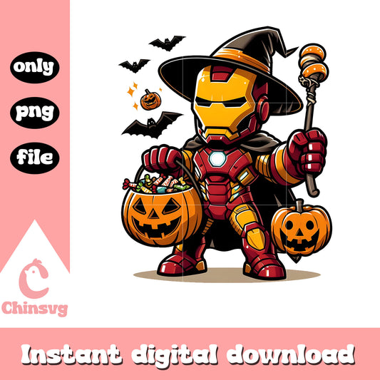 Halloween pumpkin witch cute iron man png, iron man avengers png