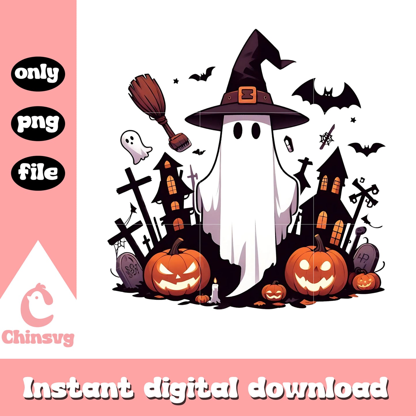 Halloween pumpkin witch ghost png, halloween art png