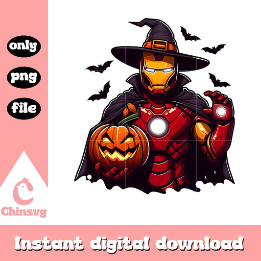 Halloween pumpkin witch iron man avengers png, iron man movie png