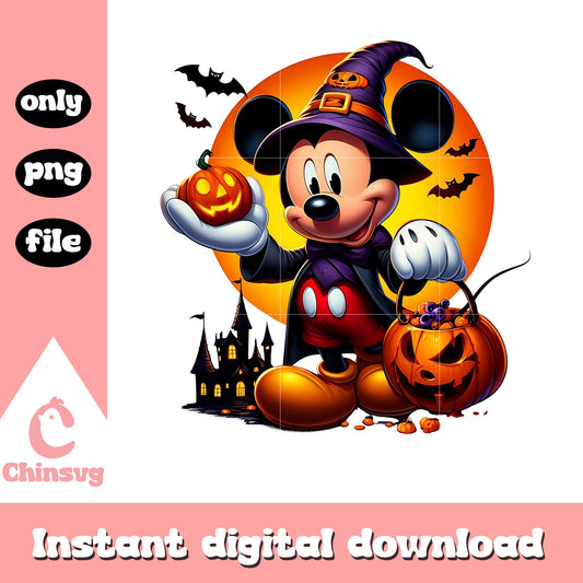 Halloween pumpkin witch mickey disney png, disney mickey cartoon png