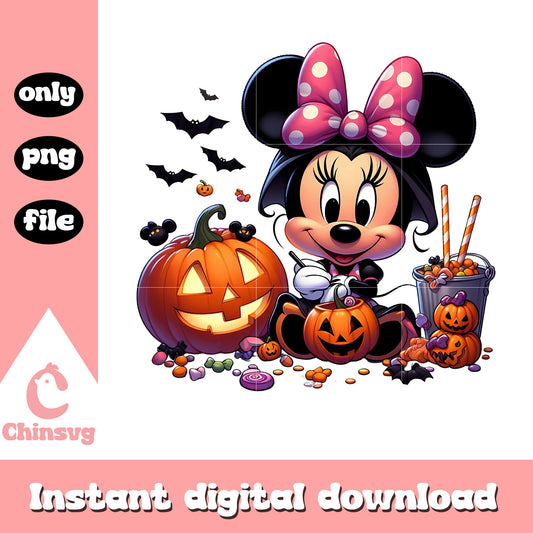 Halloween pumpkin witch minnie mouse cartoon png, disney minnie png