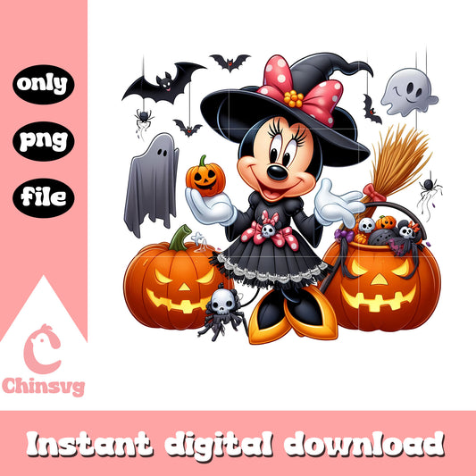 Halloween pumpkin witch minnie mouse character png, minnie disney png