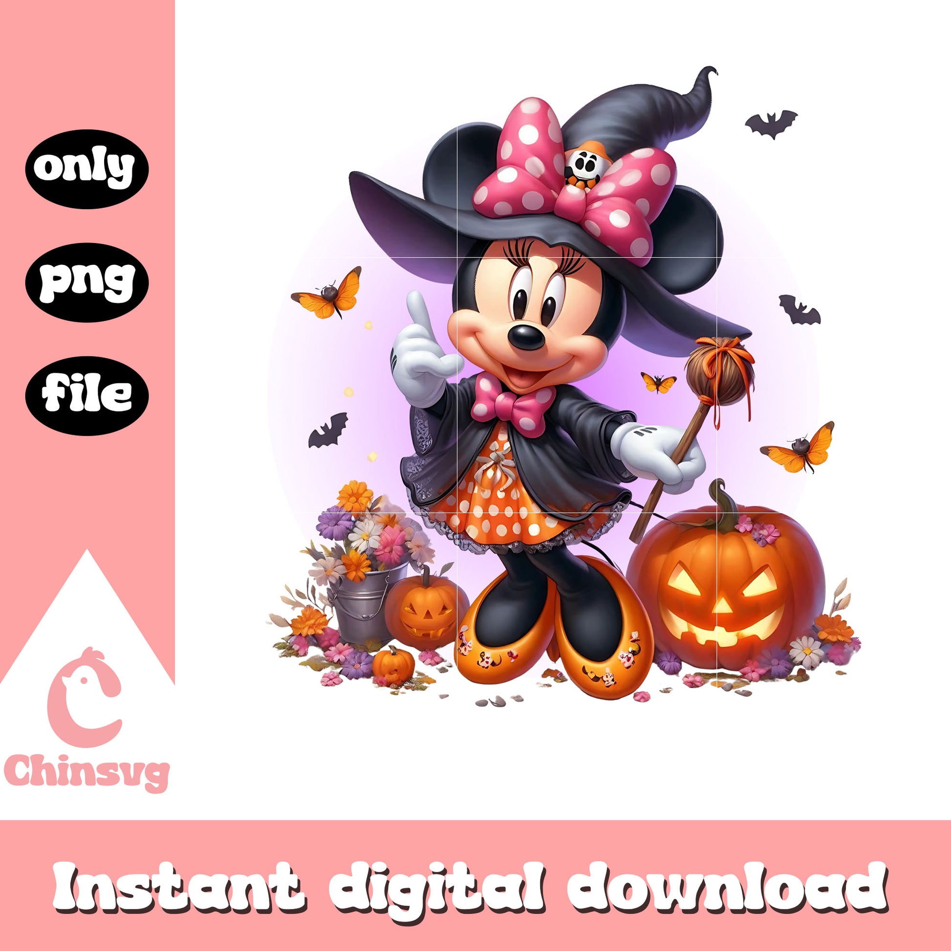 Halloween pumpkin witch minnie mouse movie png, minnie mouse disney png