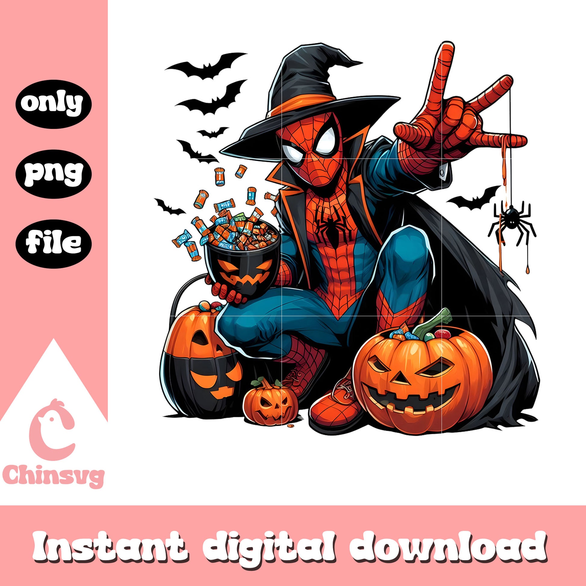 Halloween pumpkin witch spiderman design png, spiderman character png