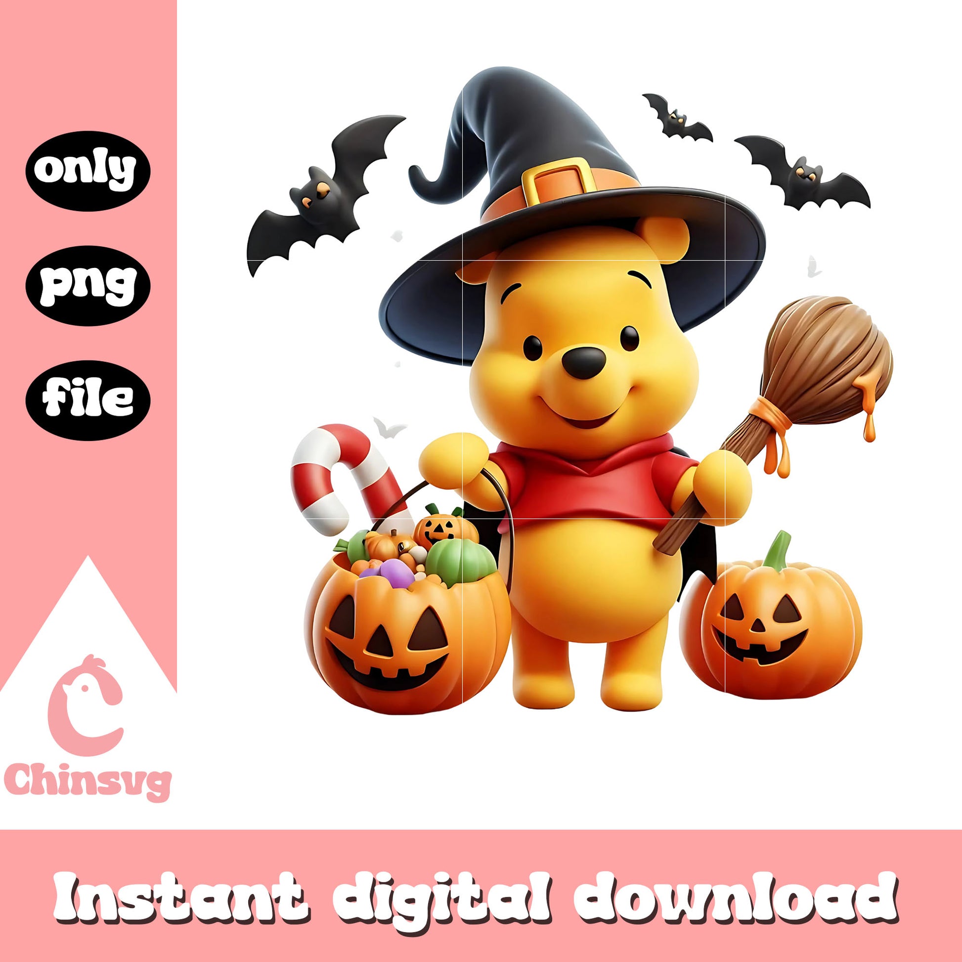 Halloween pumpkin witch winnie pooh png, disney winnie pooh png