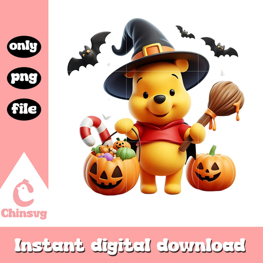 Halloween pumpkin witch winnie pooh png, disney winnie pooh png