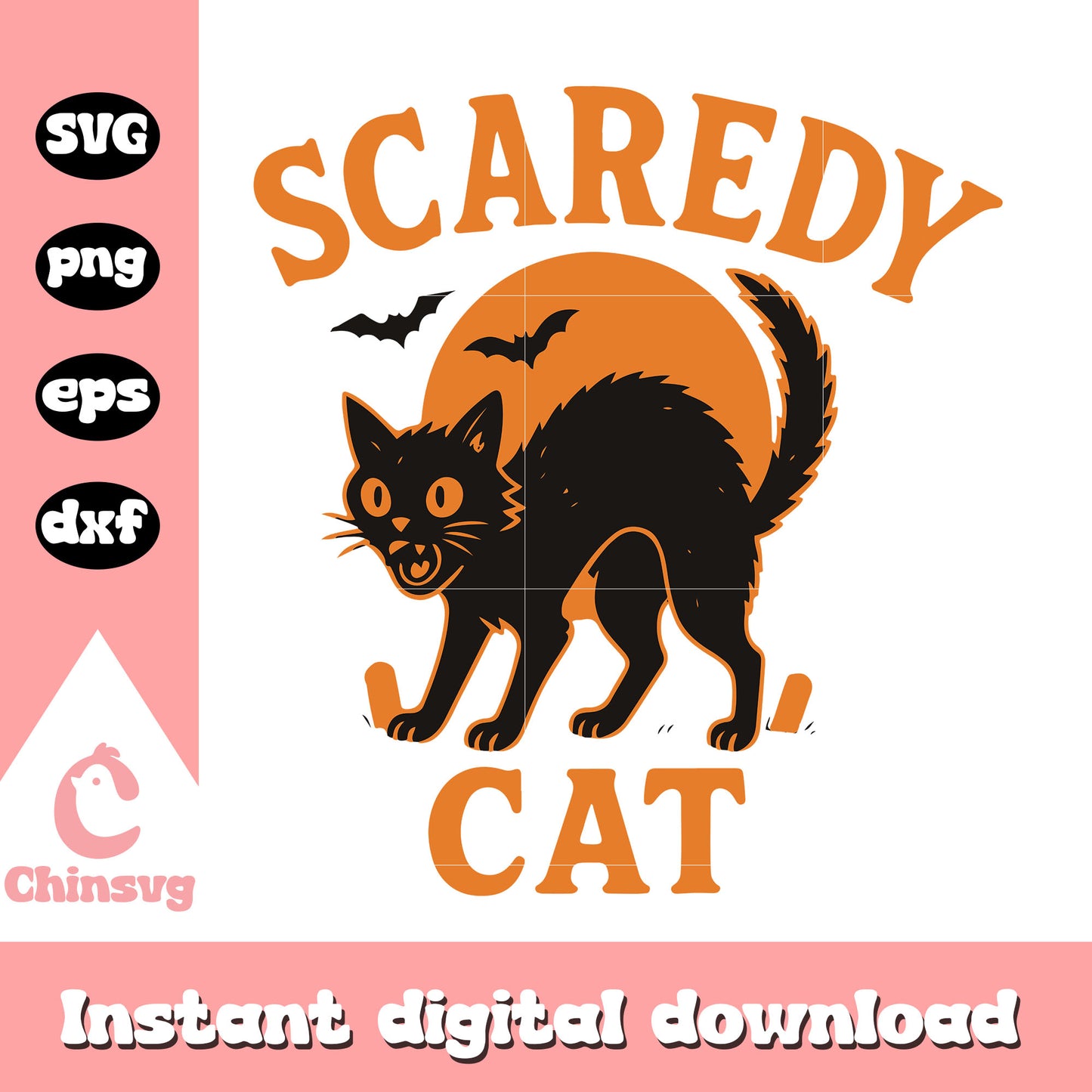 Halloween scaredy cat design svg, black cat halloween svg