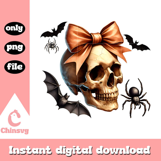Halloween skull coquette bow drawing png, horror skull png