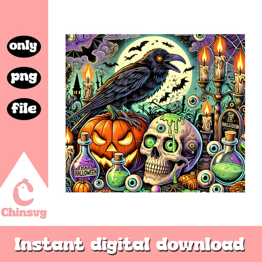 Halloween skull pumpkin design tumbler png, halloween designs png