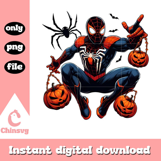 Halloween spiderman posing pumpkin png, avengers spiderman png