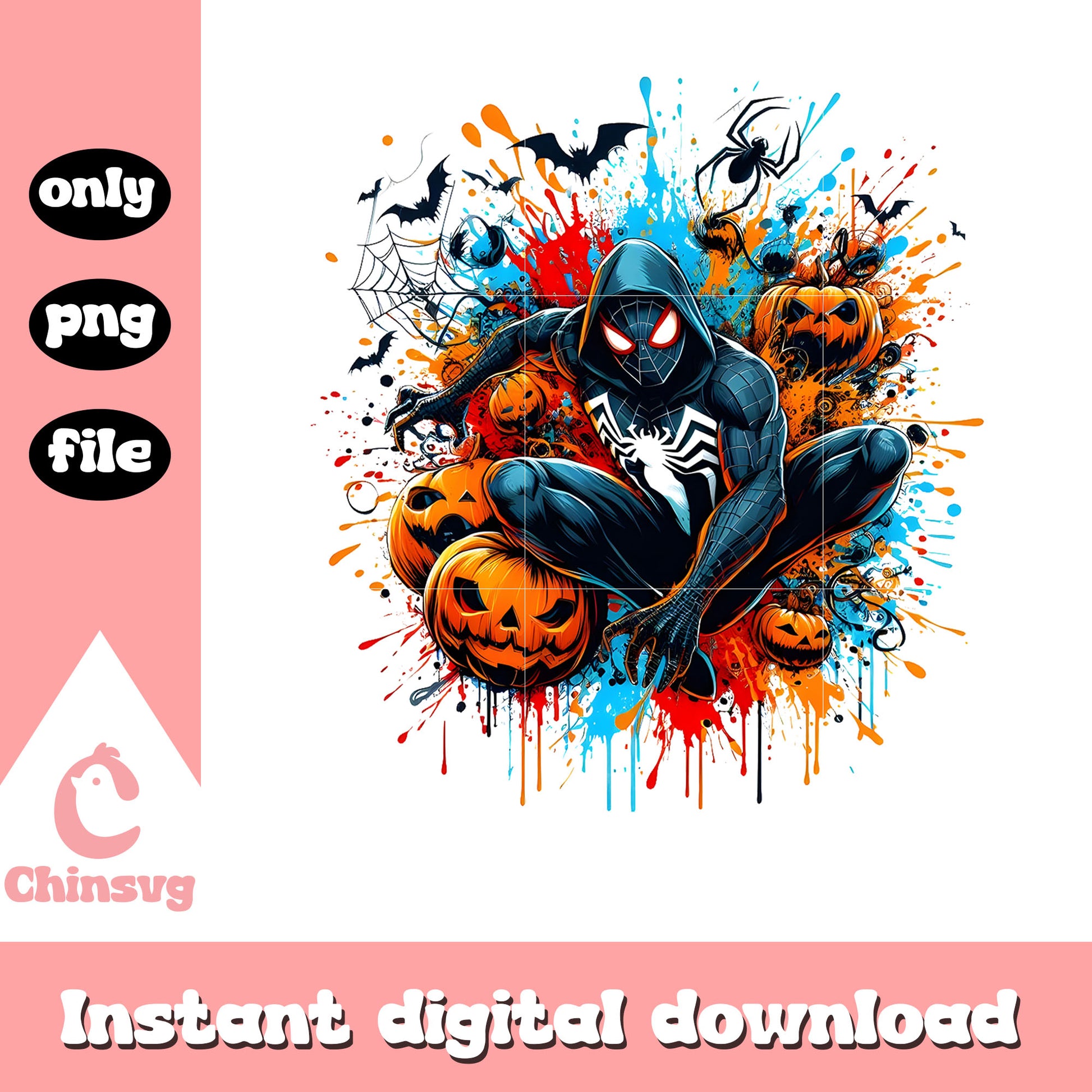 Halloween spiderman posing pumpkin splatted effect png, spiderman avengers png