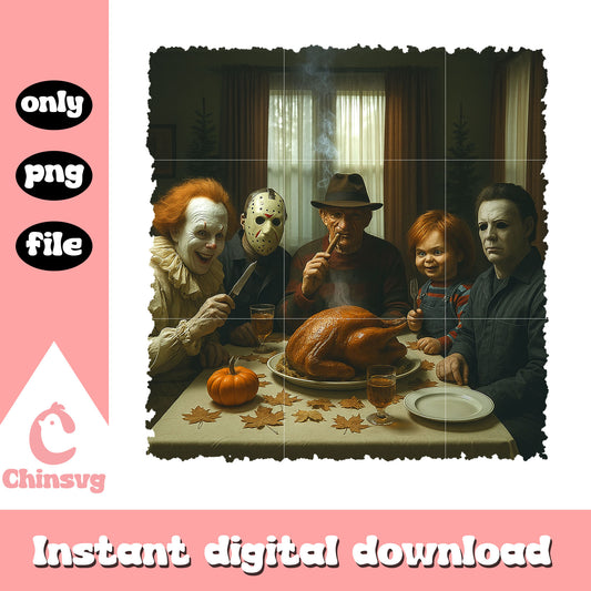 Halloween spooky characters eating turkey image png, scary films png
