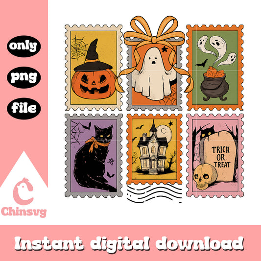 Halloween stamps design png, happy halloween cute png