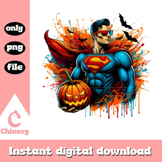 Halloween superman pumpkin splatted effect png, superman avengers png