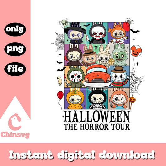 Halloween the horror tour design png, labubu drawing png