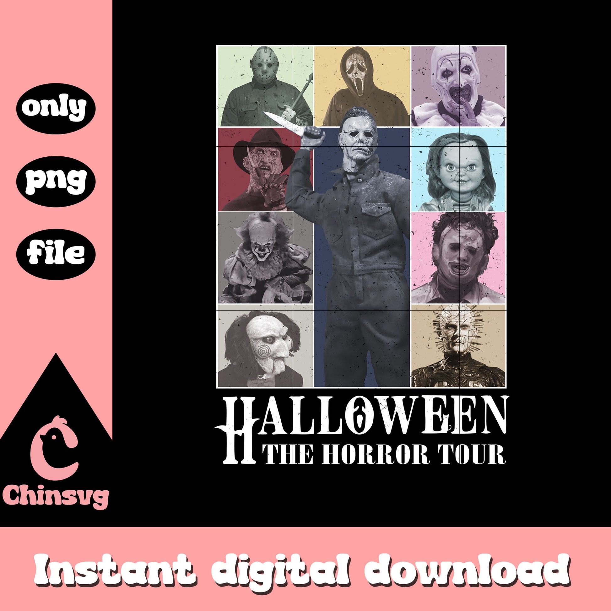 Halloween the horror tour spooky movies design png, scary movies png