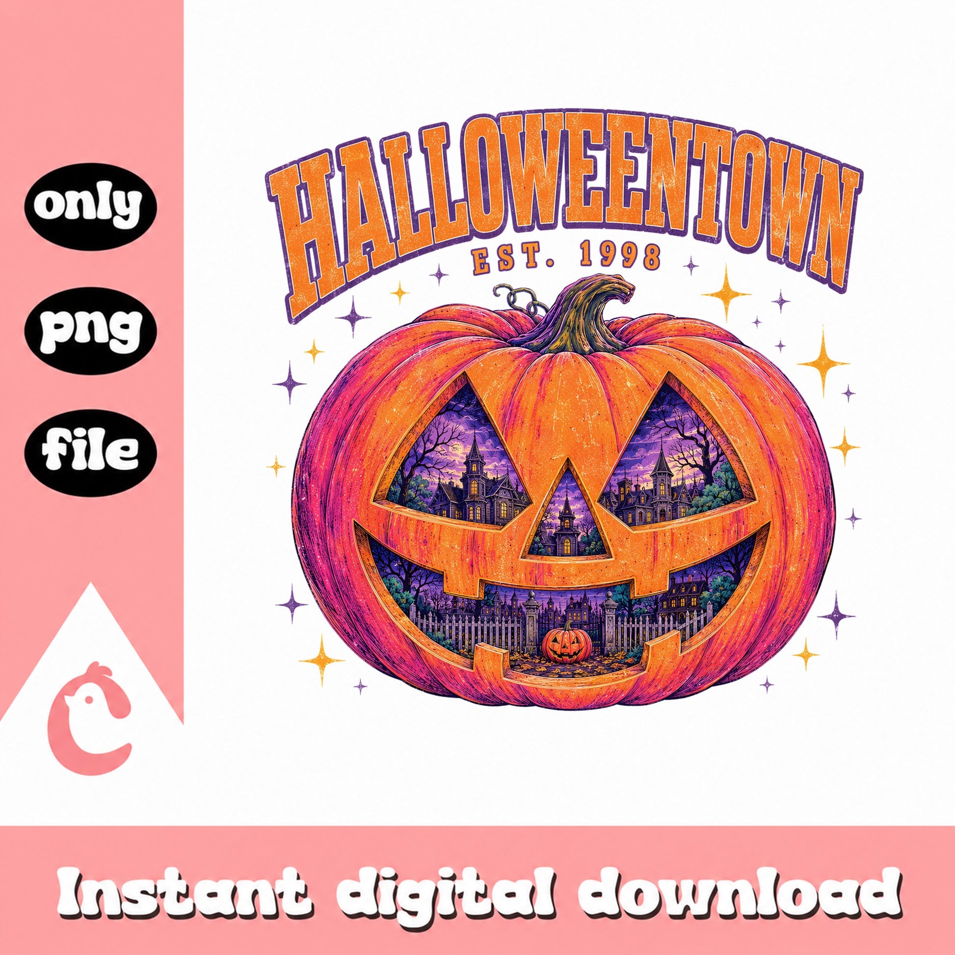 Halloweentown Pumpkin PNG, Retro Halloween PNG, Jack O Lantern PNG