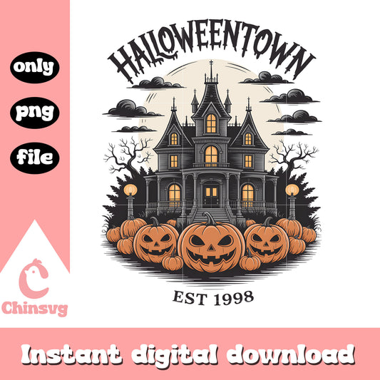 Halloweentown est 1998 pumpkin castle design png, halloween png