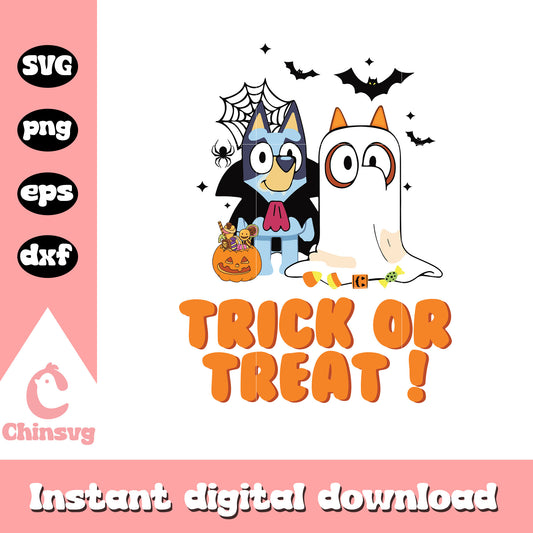 Halloween trick or treat svg, Bluey and Bingo costume svg
