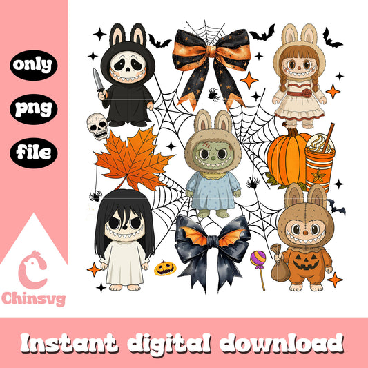 Halloween vibes and labubu png, halloween movie characters png