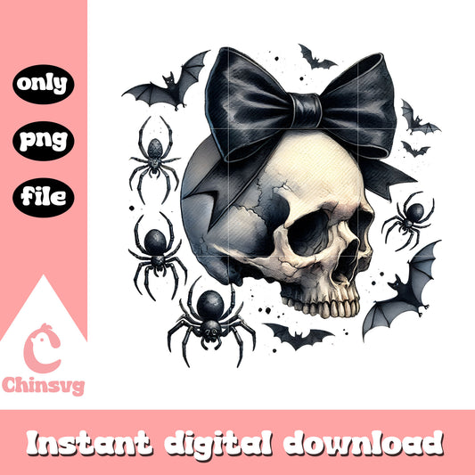 Halloween vibes skull coquette bow drawing png, skull horror png