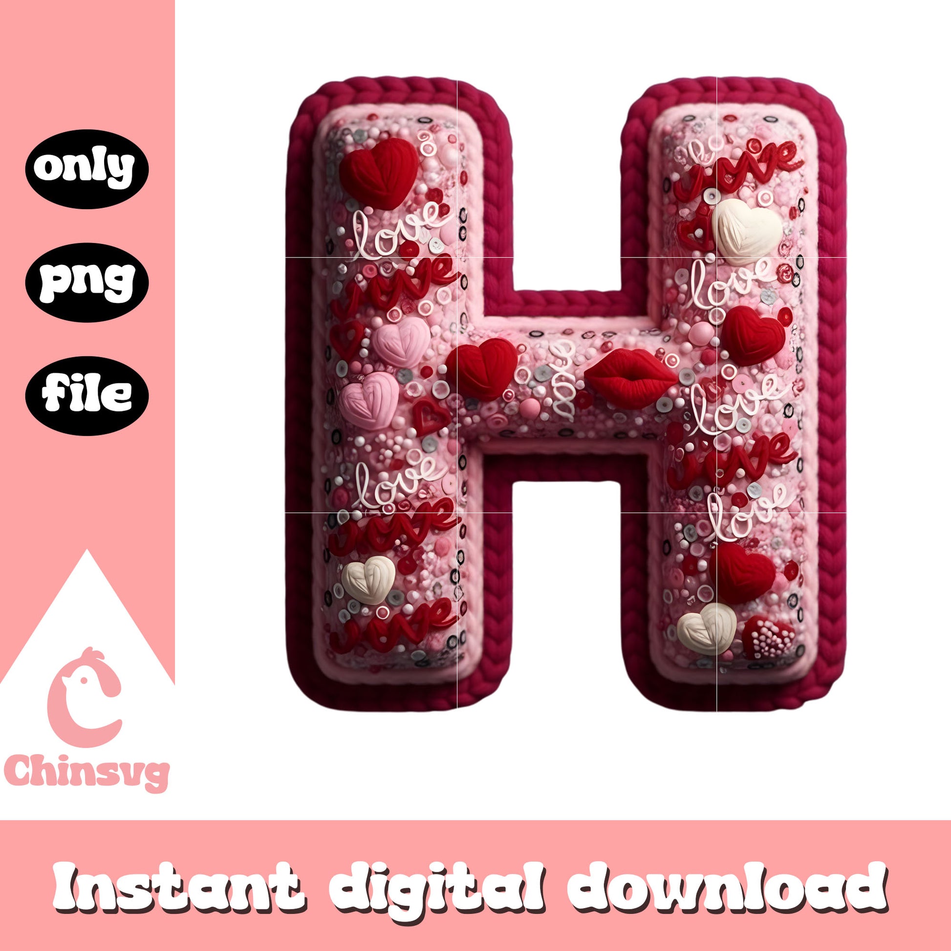 H alphabet valentine love png, heart valentine's day​ png