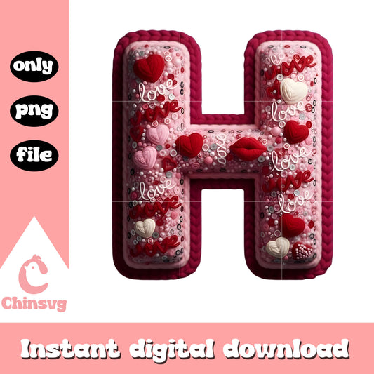 H alphabet valentine love png, heart valentine's day​ png