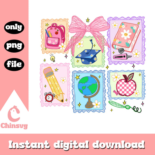 Hand-painted picture frame school design png, school day png