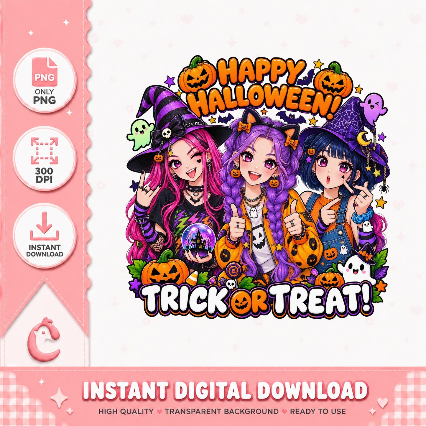 Happy Halloween Trick Or Treat PNG, Cute Witch Girls, PNG