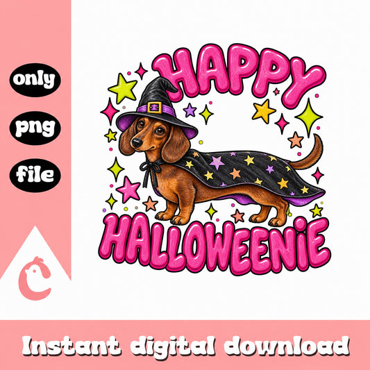 Happy Halloweenie Dachshund PNG, Halloween Dog Clipart, Witch PNG