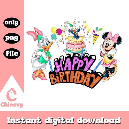 Happy birthday daisy minnie disney design png, mickey mouse png