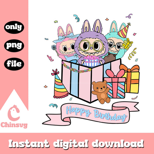 Happy birthday labubu doll design png, birthday gif png