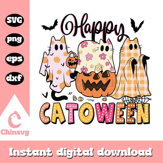 Happy catoween ghost halloween design svg, happy halloween svg