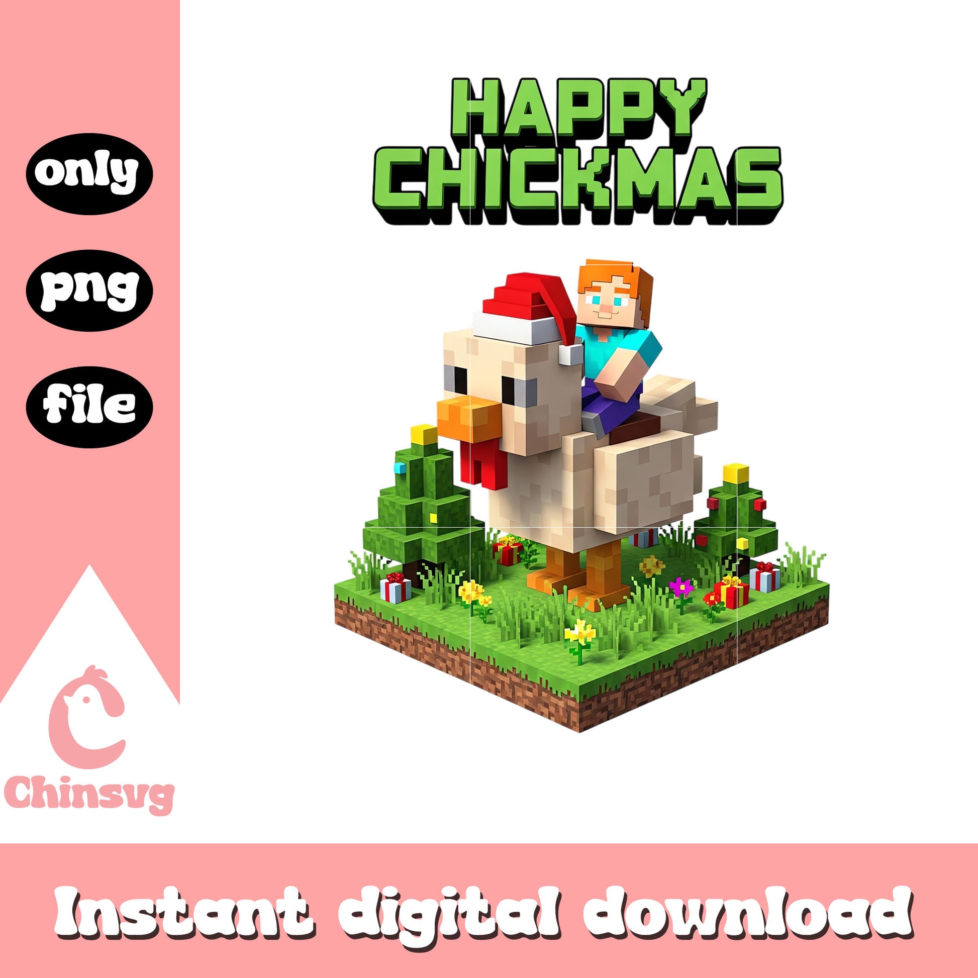 Happy chickmas design png, chicken jockey minecraft png