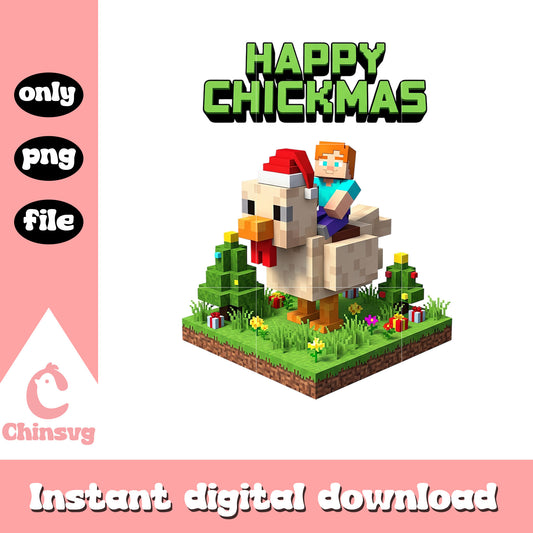 Happy chickmas design png, chicken jockey minecraft png