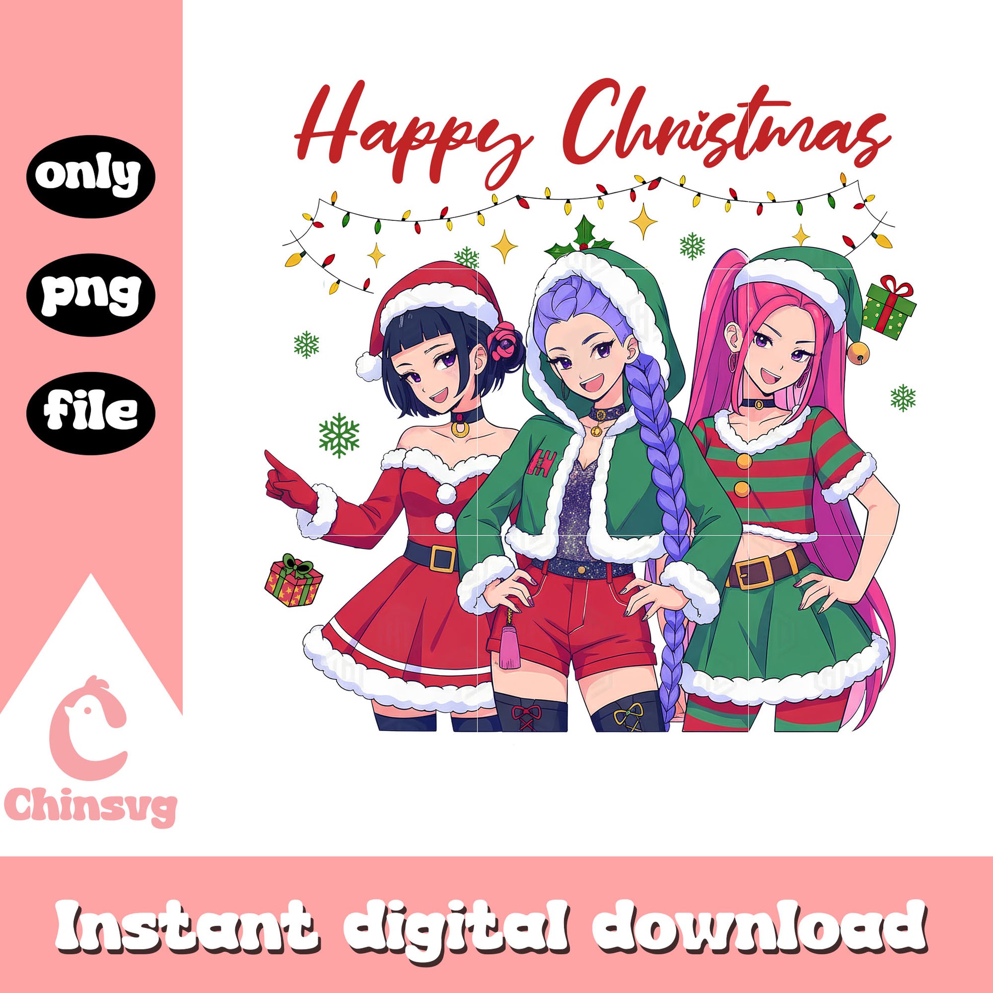 Happy christmas huntrix kpop hunters png, christmas day png