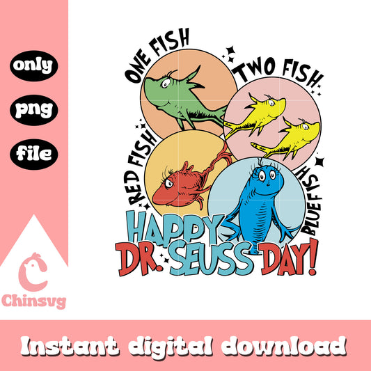 Happy dr seuss day fish characters png, Happy dr seuss day png