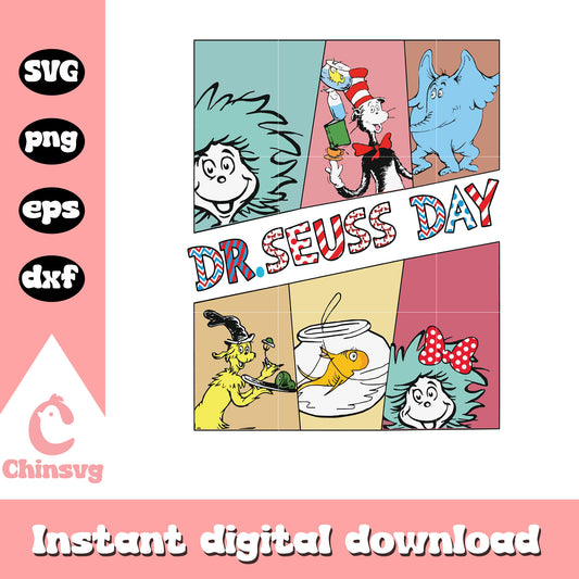Happy dr seuss day svg, dr seuss day svg, cartoon characters svg