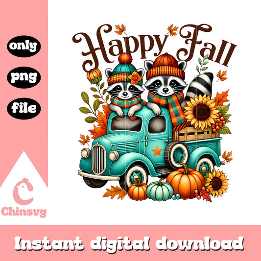 Happy fall autumn raccoon drawing design png, raccoon art png
