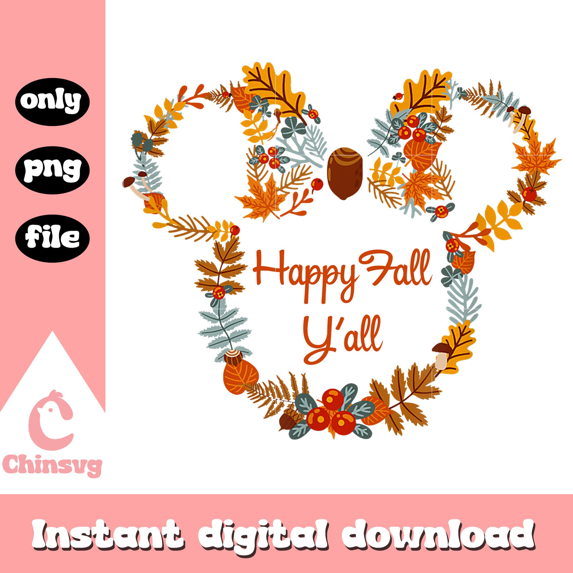 Happy fall y'all disney minnie ear autumn leaves png, autumn png