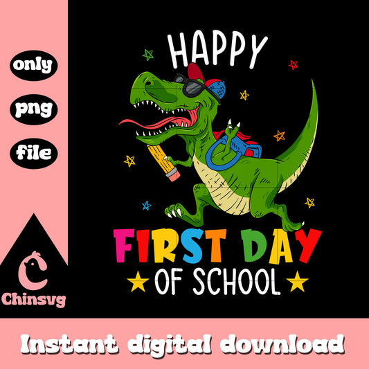 Happy first day of school dinosaur design png, back to school png