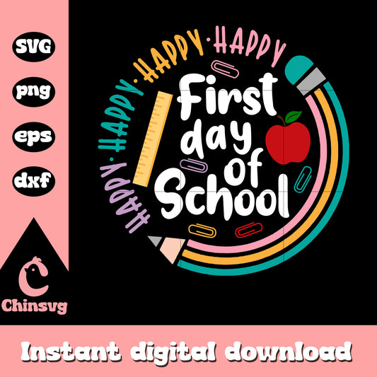 Happy first day of school white svg, first day of school svg
